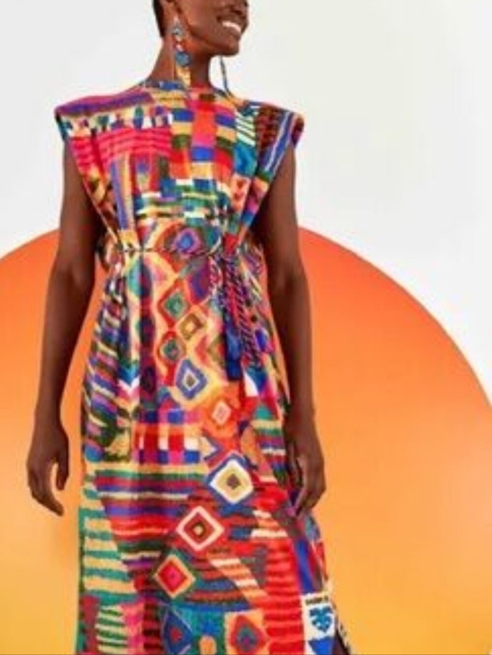 FARM Rio Summer Patches T-shirt Dress Multicolor With Shoulder Pads Size Small
